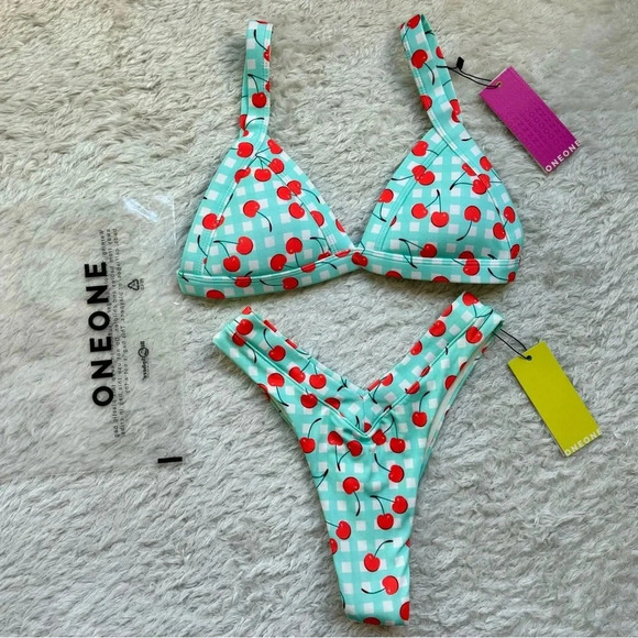 NWT OneOne Swimwear Bikini SET Cherry Crush Kameron Jesse NEW White Blue Red - Picture 1 of 14